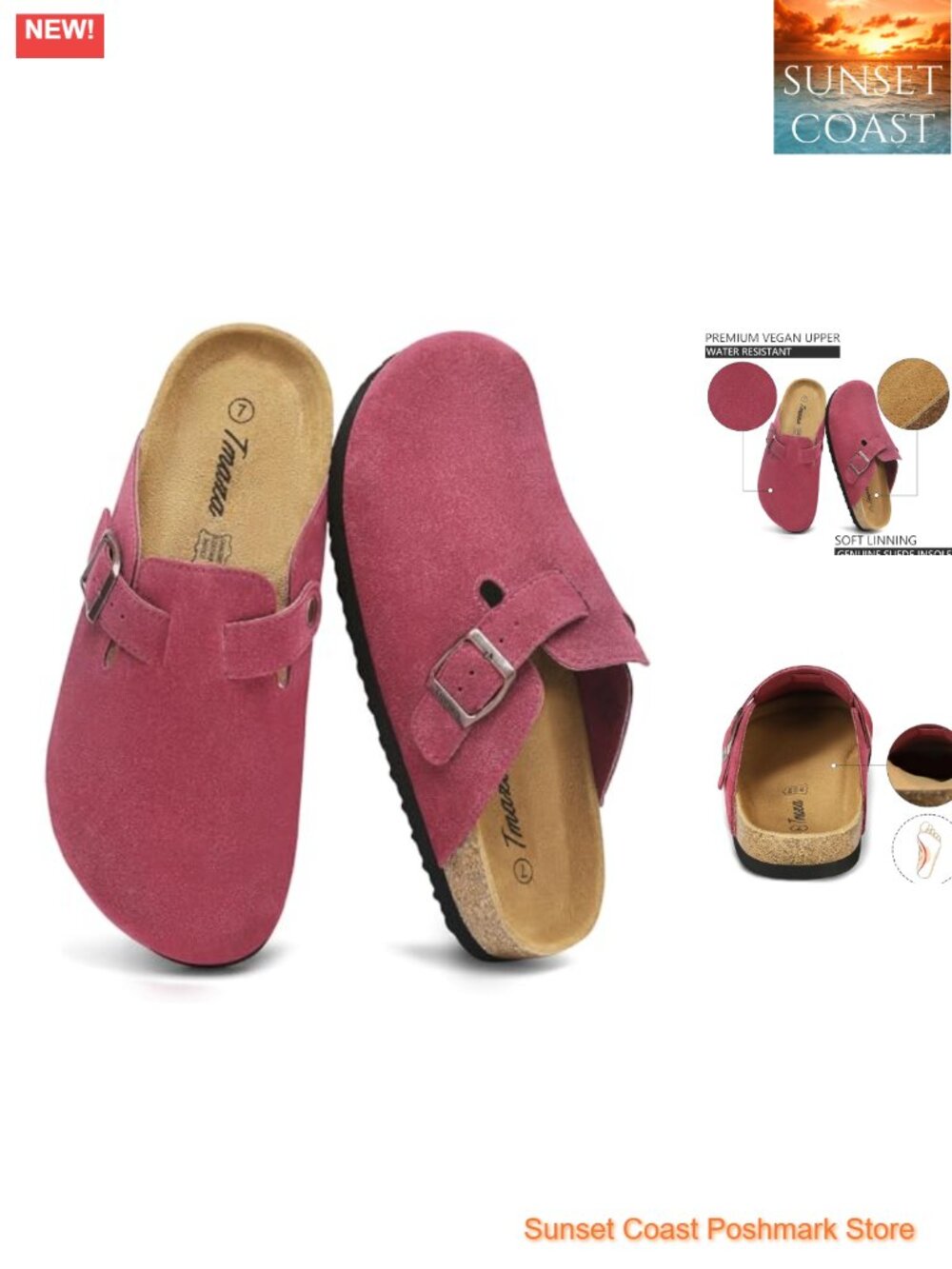 Suede Clogs with Cork Footbed & Arch Support Orthopedic House Shoes